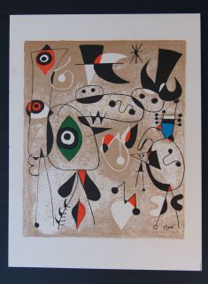 JOAN MIRO ORIGINAL SIGNED LITHOGRAPH 1950s NEW YORK GALLERY LABEL