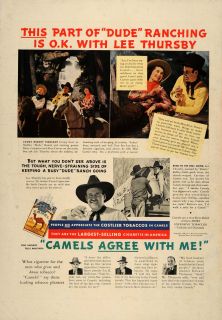  Camel Cigarettes Dude Ranch Cowboy Lee Thursby   ORIGINAL ADVERTISING