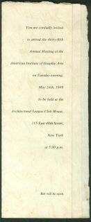 Aiga Annual Meeting Invitation Reply Card 1949