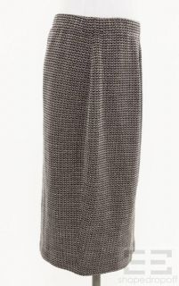St John Collection Brown White Wool Knit Pencil Skirt Size 12 New