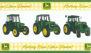  John Deere Yellow Green Plaid Tractor Farmer Country Wall paper Border