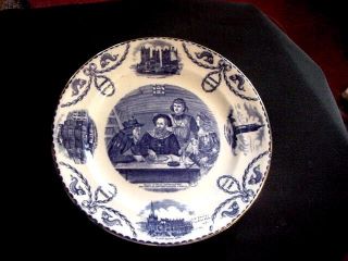 Old Bristol Flow Blue Edgar Dobbs John Cabot Plate