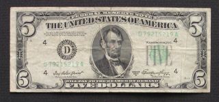 Five Dollar Bill $5 1950 A Error Note Federal Reserve Green Seal 6083