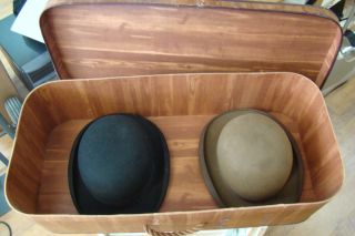 Two Victorian Derby Hats w Vintage Hat Box