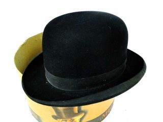 Vintage Mens Mallory Hat Co. Black Derby Bowler Hat & Original Box w