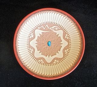 John Gonzales San Ildefonso Pueblo Native American Indian Avanyu Plate Pottery   