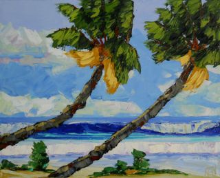 Oceanside Palms Seascape Florida Highwaymen Style Oil Painting Palette Knive Ken  