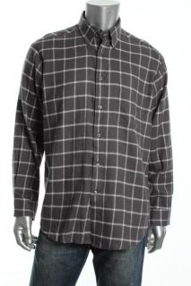 John Ashford NEW Gray Flannel Long Sleeve Windowpane Plaid Button Down Shirt L  