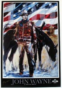 Hand Signed Michael Bryan John Wayne Western Horse Art American Flag Cowboy  
