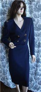 ST JOHN Santana Knit Military Style Navy Blue Dress sz 10 25 to Nonprofit  