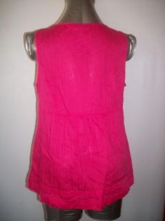 Sz M ST JOHNS BAY Bright Pink Sleeveless Button Down Shirt Ruffle Front Cotton  