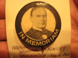 Antique Republican President William McKinley Campaign Tile and Memoriam Pin  
