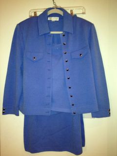 St John Knit Marie Gray Collection Periwinkle Blue 3 pc Jacket tank skirt  