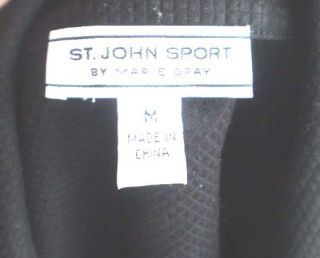 ST JOHN SPORT Marie Gray Textured Black Snap Front Blazer Jacket Stretch M  