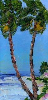 Twin Palms Florida Highwaymen Style Seascape Coast Painting Palette Knives 8x16"  
