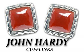 John Hardy Classic Chain Collection Cufflinks with Carnelian Stone and Bag  