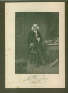 TRUMBULL JOHN GOVERNOR CONNECTICUT 1776 1784 ENGRAVING MATTED PUBLISHED 1863  