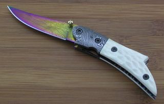 Custom Handmade Mosaic Damascus Steel Folder Folding Knife Knives Liner Lock 2A  