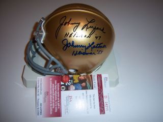 Johnny Lattner Johnny Lujack Notre Dame Heisman JSA COA Signed Mini Helmet  