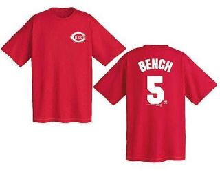Cincinnati Reds Johnny Bench Name and Number Red Jersey T Shirt Player Tee  