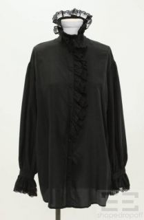 Betsey Johnson Black Silk Ruffle Lace Long Sleeve Blouse Size 6  
