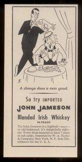 1952 restaurant waiter cartoon John Jamesons Irish whiskey vintage print ad  