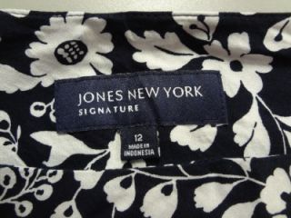 Jones New York Signature 12 Womens Cotton Navy Blue White Skirt Large L Lined  