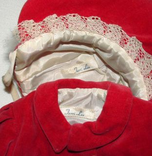 1950s Terri Lee Original Tagged Outfit for 16" Doll Red Velvet Coat Hat w Fur  