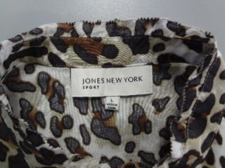 JONES NEW YORK SPORT Large Leopard Brown Blouse Top Cheetah Shirt MINT L  