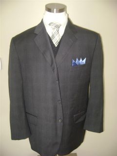 Joseph Abboud mens 3 btn dark gray plaid wool sport coat jacket blazer sz 44S  