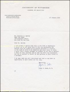 Jonas E Salk Typed Letter Signed 01 27 1959  