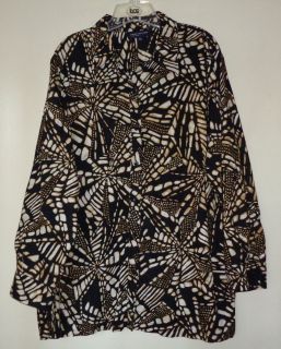 Womens JONES NEW YORK SIGNATURE Plus Size 3X Shirt Top Blouse Black Brown EUC  