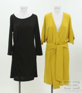 Josie Natori 2pc Black Mustard Dress Set Size M L  