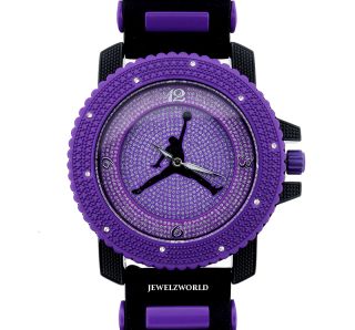 Iced Out Purple Black Jordan Air Jumpman Logo Silicone Watch  