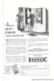 1929 Williams Ice O Matic Refrigeration Vintage Print Ad Always Icy Cold  