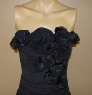JS COLLECTIONS BLACK STRAPLESS GATHER FLOWER PENCIL COCKTAIL DRESS 4 NYCTO 11CMX  