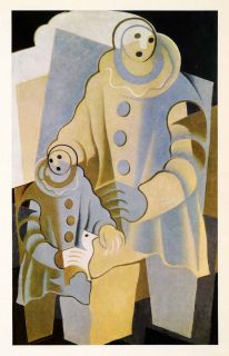 1969 Tipped in Print Two Pierrots Cubism Juan Gris Clown Pantomime Abstraction  