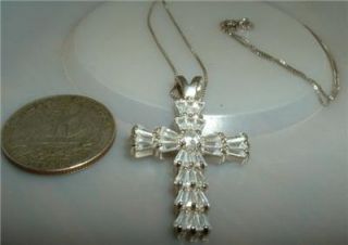 18" Sterling Silver Faceted Crystal Rhinestone Cross Pendant Necklace DBJ  