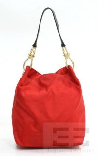 JPK Paris Red Nylon Brown Leather Hobo Bag  