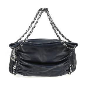 Authentic Chanel® CC Logo Ruched Lambskin Sharpei Chain Around Shoulder Bag  