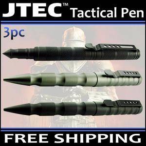 3pc 6" Jtec Aluminum Tactical Pens Titanium Black w Glass Break Self Defense  