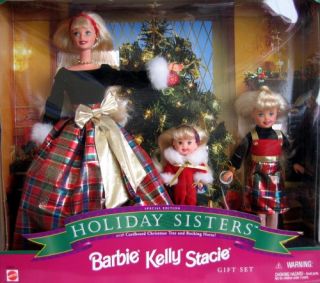 New Holiday Sisters 1998 Christmas Season Barbie Kelly Stacie Special Ed Dolls  