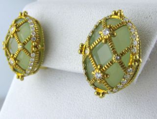 Judith Ripka 18K Gold Green Gemstone Diamond Earrings  