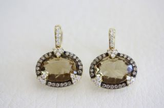 Judith Ripka Sterling 18K Gold Champagne Quartz Diamond Earrings  