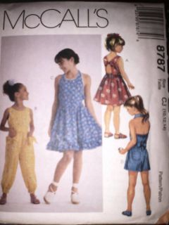 Uncut Vintage McCalls Sewing Pattern Girls Dress Jumpsuit Romper 8787