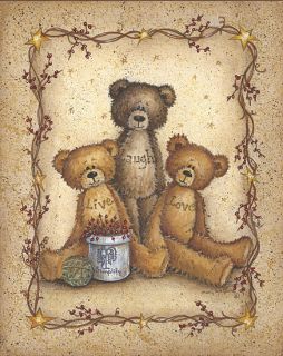 Three Cute Teddy Bears Mary Ann June Folk Framed Print