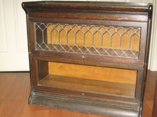 Antique Oak Stacking Bookcase by Gunn Original Leaded Glass 2 Sections