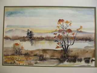 Maine Watercolor Painting Landscape Lake Hills Autumn New England USA
