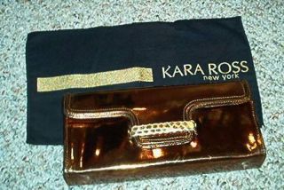 Kara Ross New $450 Gemma Bronze Patent Leather Clutch Bag