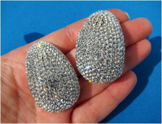 New Huge Jarin Kasi Swarovski Crystal Rhinestone Earrings Silver Base